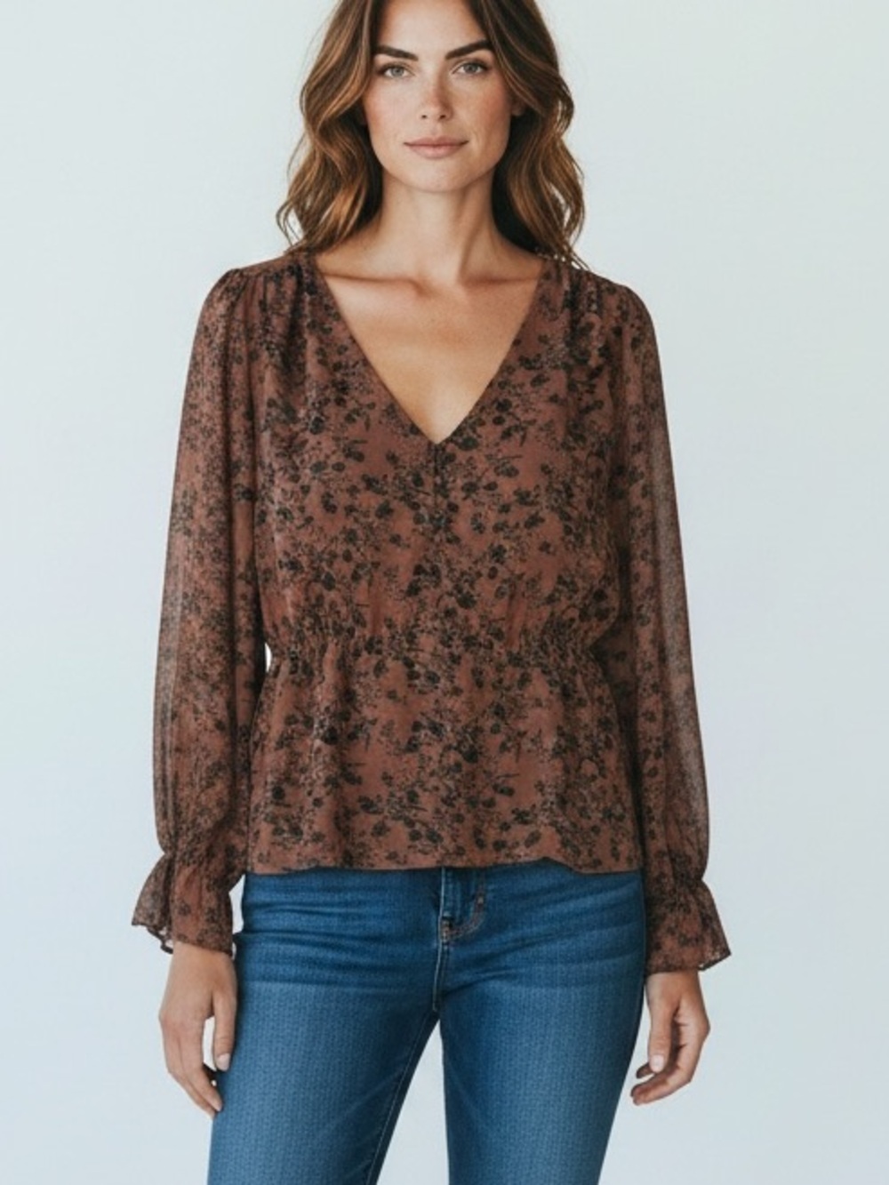 Nordstrom Rack Brown and Black Floral Blouse size M